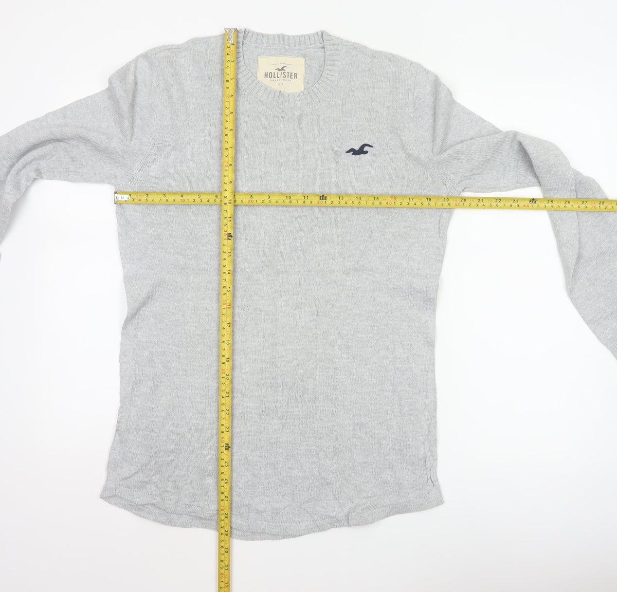 Hollister Men’s Grey Small Cotton Crew Neck Logo Pullover Jumper