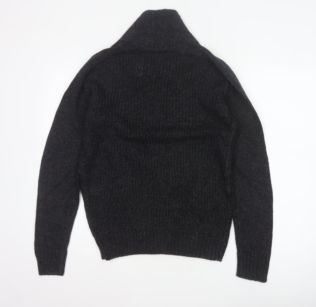 Next Men Black Small Henley Jumper Chunky Knit Button High Neck