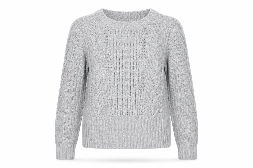Gap Women Grey M Cable-Knit Wool Blend Crew Neck Jumper