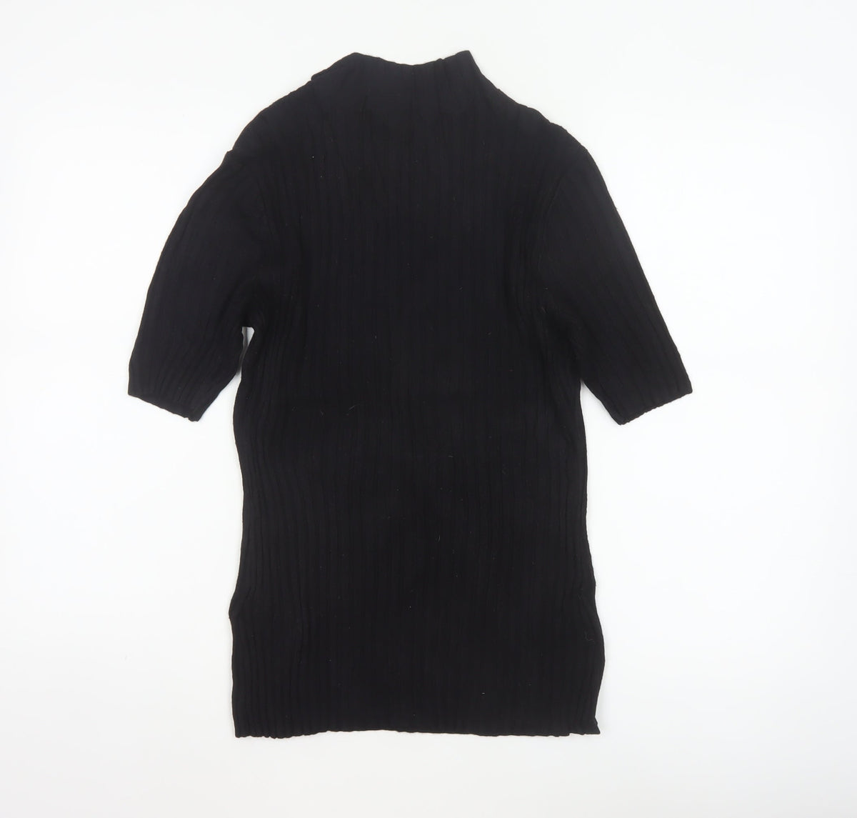 Reiss Women Black M Ribbed Knit Mock Neck Tunic Jumper