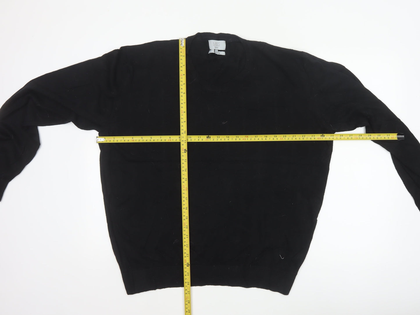 Marks & Spencer Men Black XL V-Neck Regular Fit Pullover Jumper
