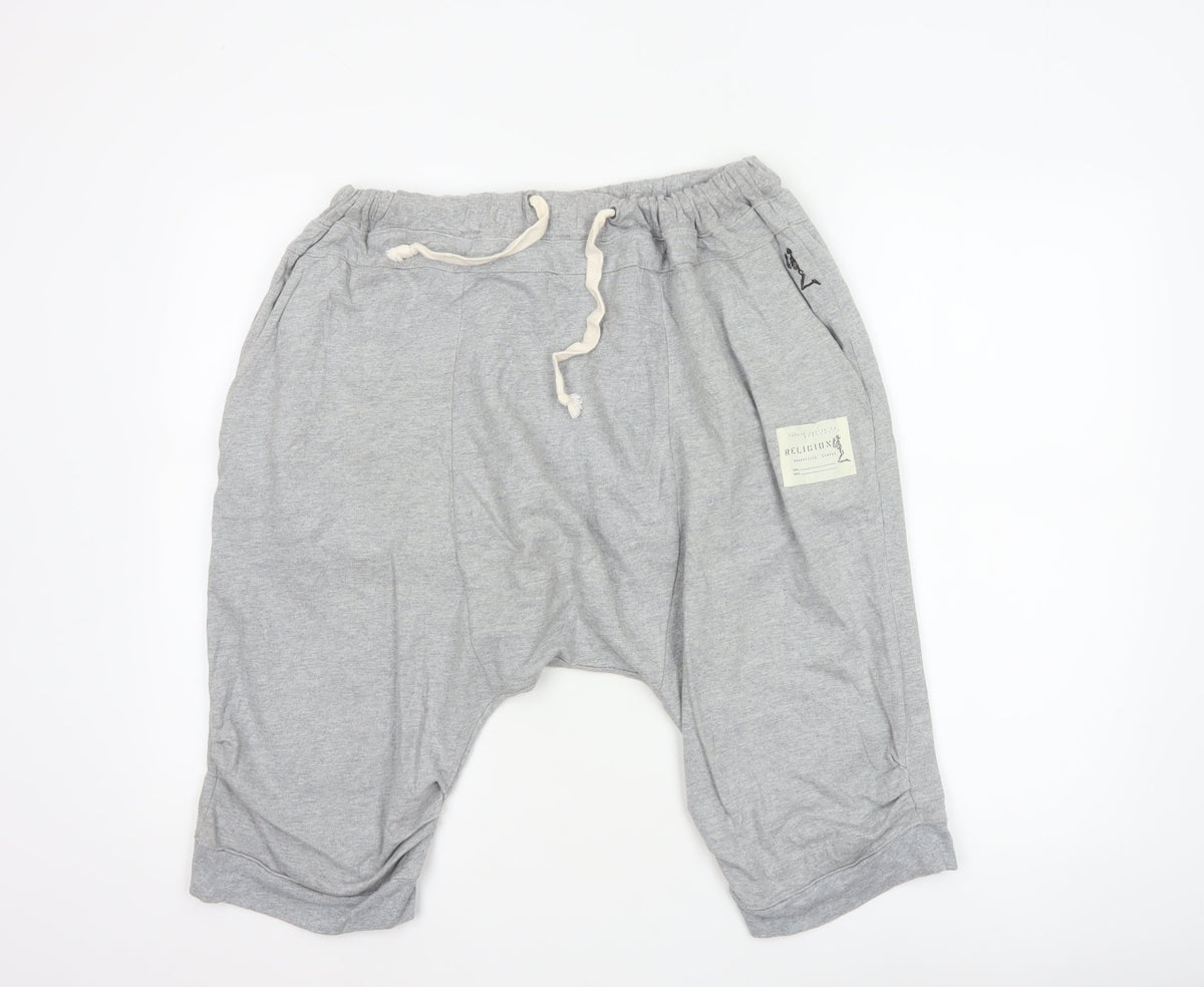 Religion Men's Grey L Sweat Shorts Drawstring Cotton Logo Pockets