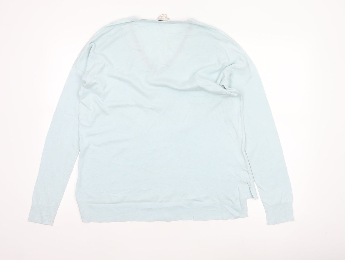 Gap Women’s Blue Silk Blend V-Neck Long Sleeve Knit Jumper Size S
