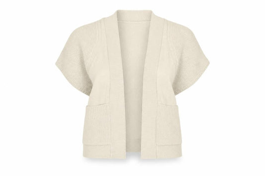 Front view of Betty Jackson Black Women Ivory, size 10, Open Knit Cardigan Pockets