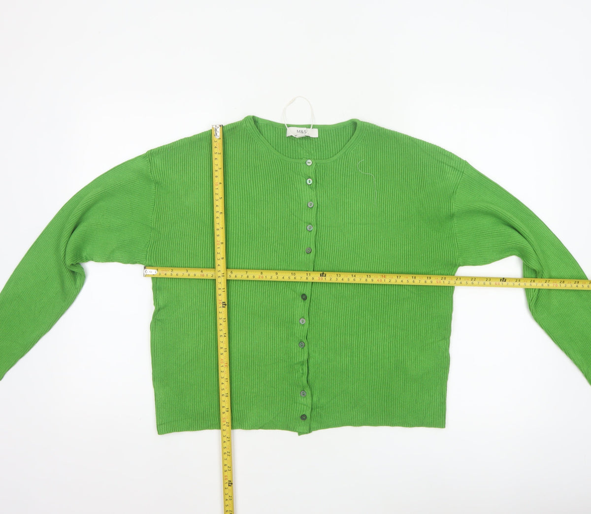 Marks & Spencer Women Green Size 10 Rib Knit Button Cardigan