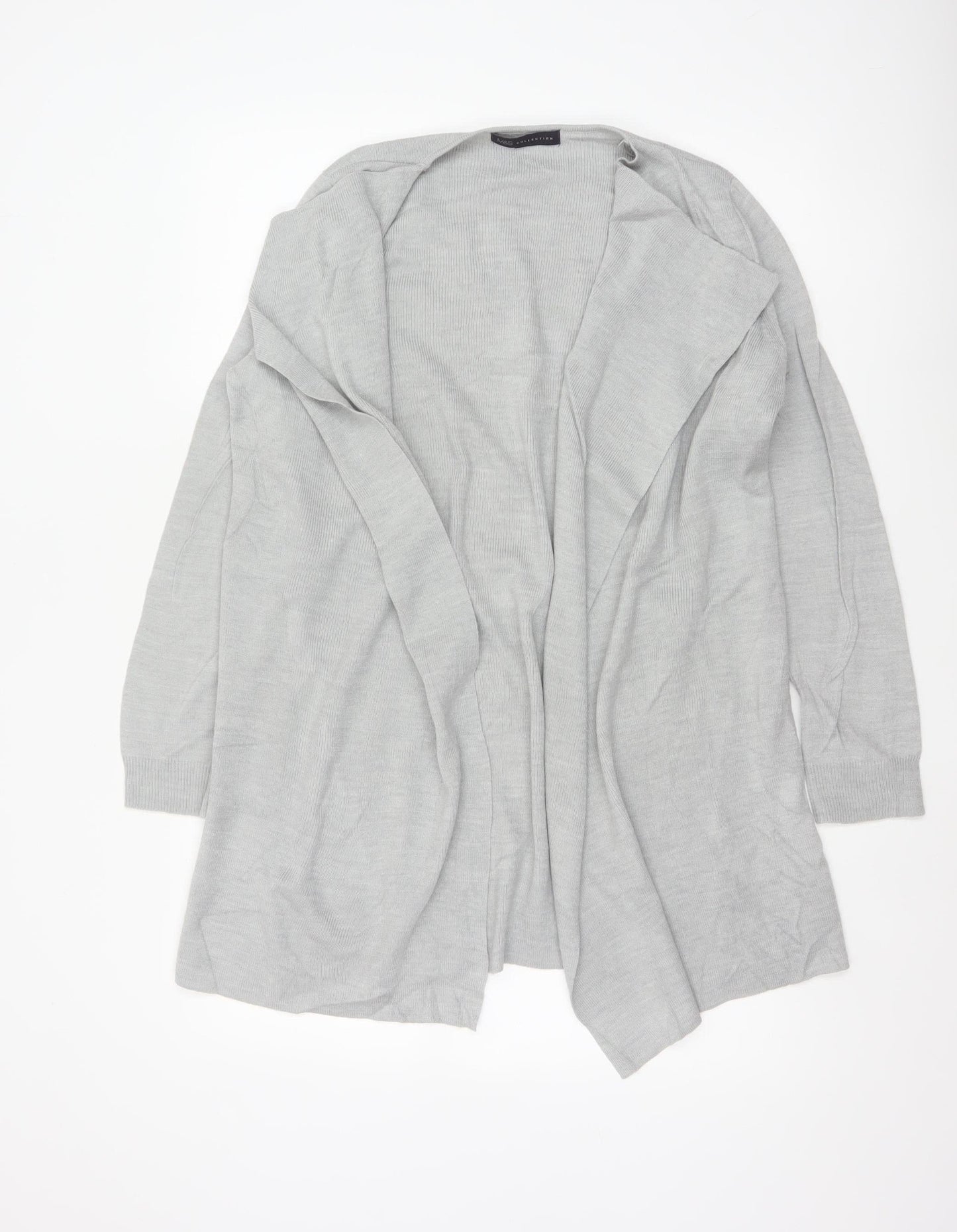 Marks & Spencer Women Grey Medium Open Front Waterfall Longline Knit Cardigan