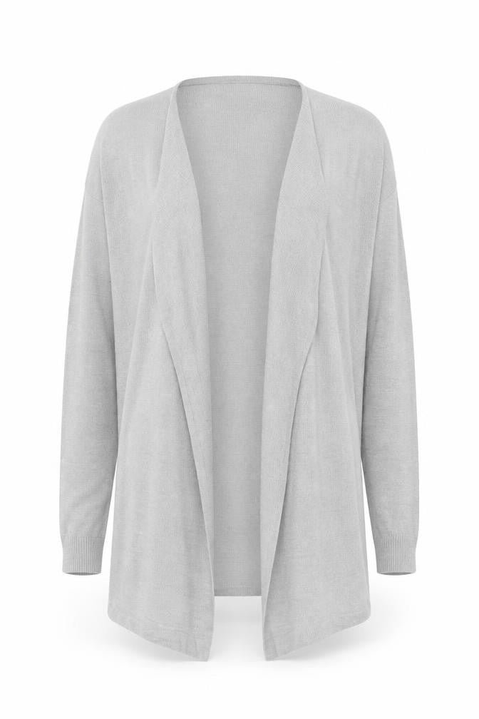 Marks & Spencer Women Grey Medium Open Front Waterfall Longline Knit Cardigan