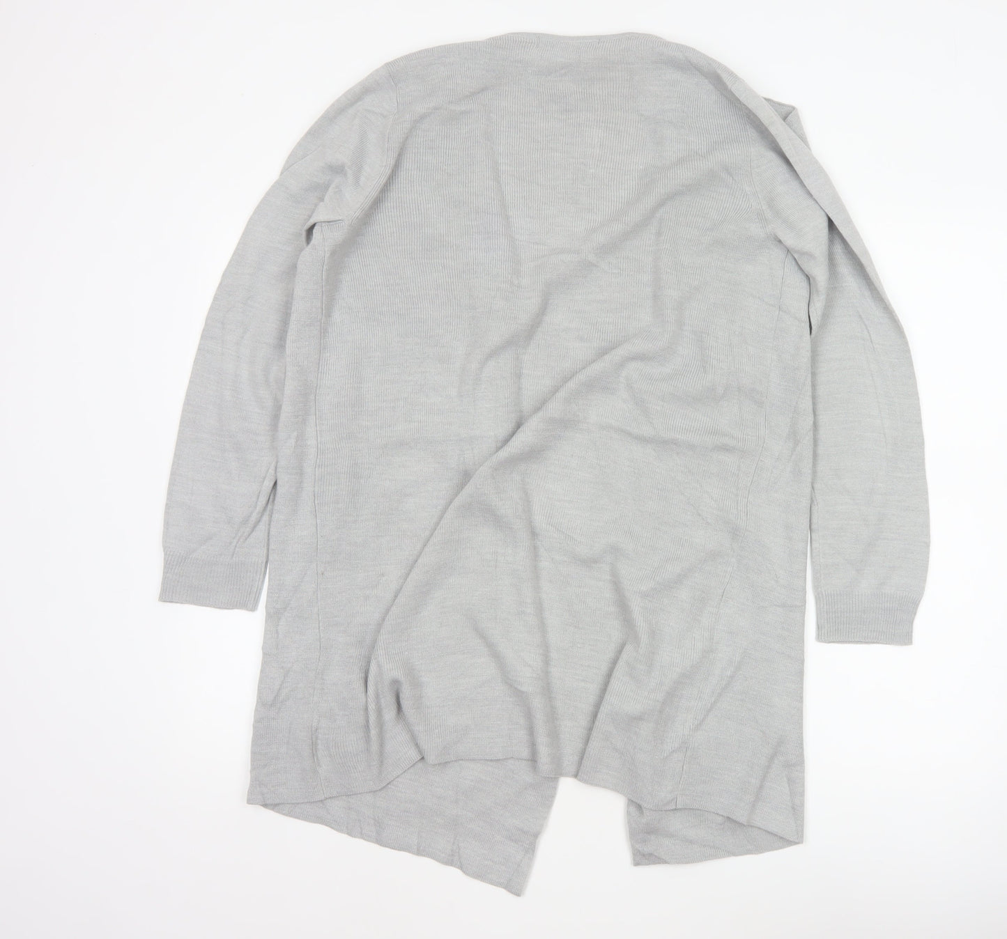 Marks & Spencer Women Grey Medium Open Front Waterfall Longline Knit Cardigan