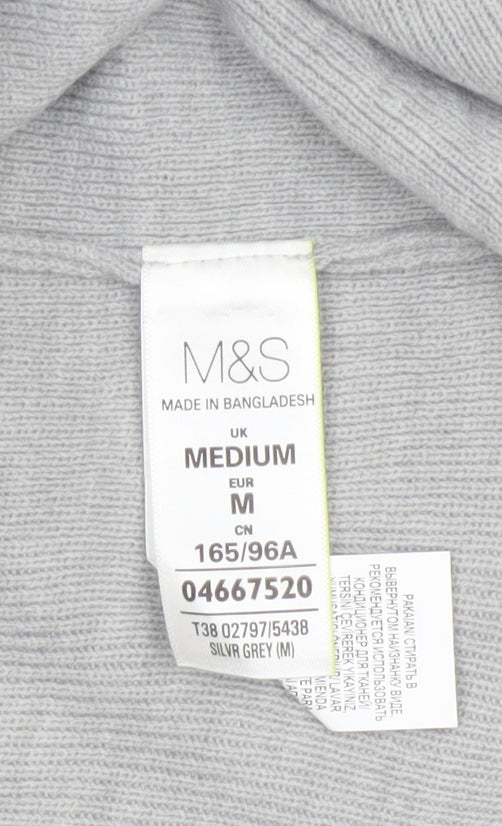 Marks & Spencer Women Grey Medium Open Front Waterfall Longline Knit Cardigan