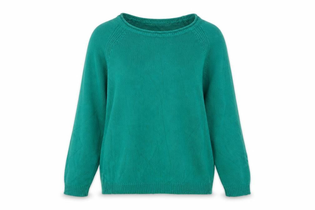 Isle Essentials Women Green Cotton Jumper UK 10 Round Neck Knit