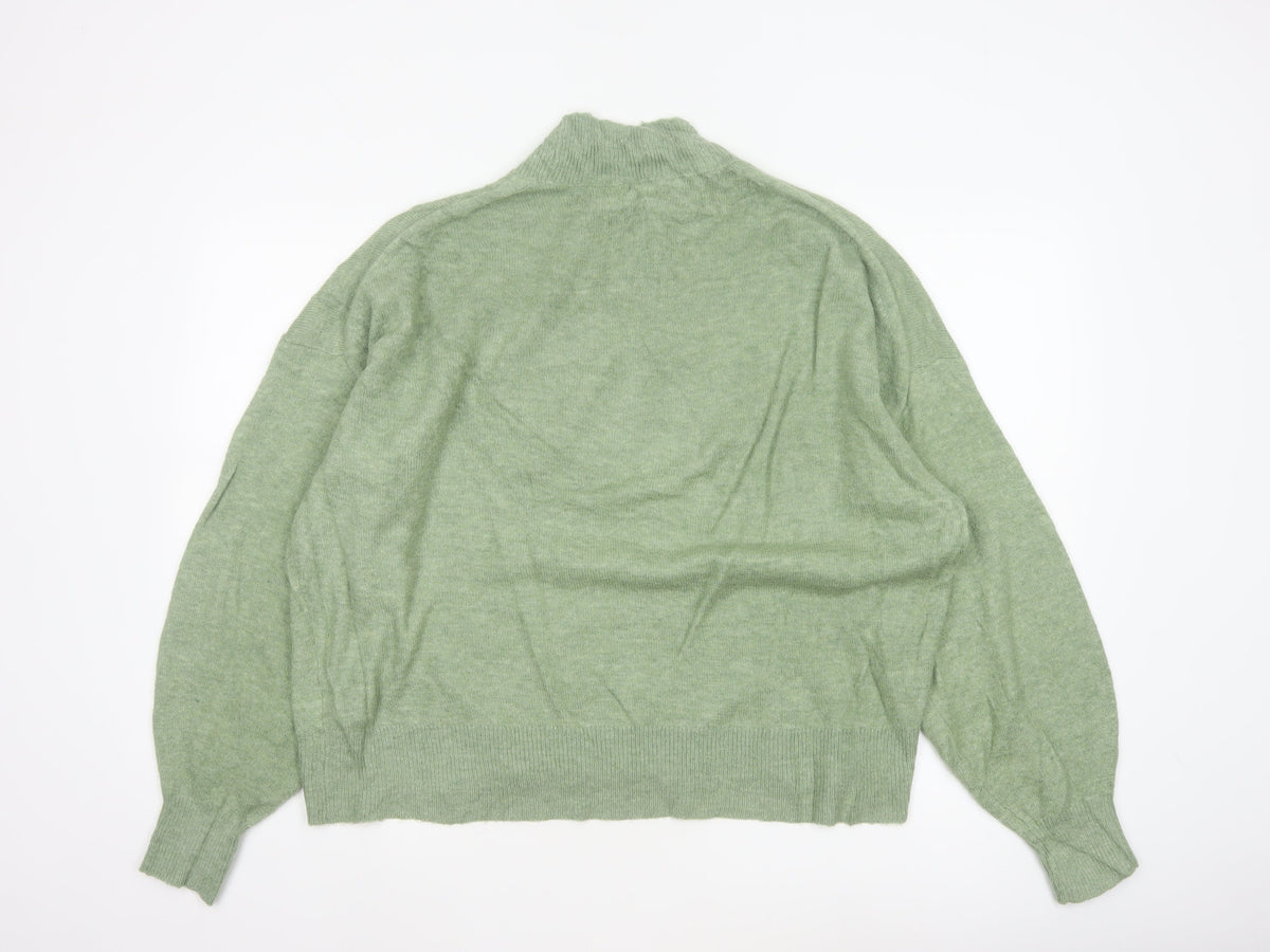 Fat Face Women Green UK 10 High Neck Knit Pullover Jumper Wool Alpaca