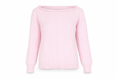 Threadbare Women's Pink UK 10 Cable-Knit Boat Neck Jumper