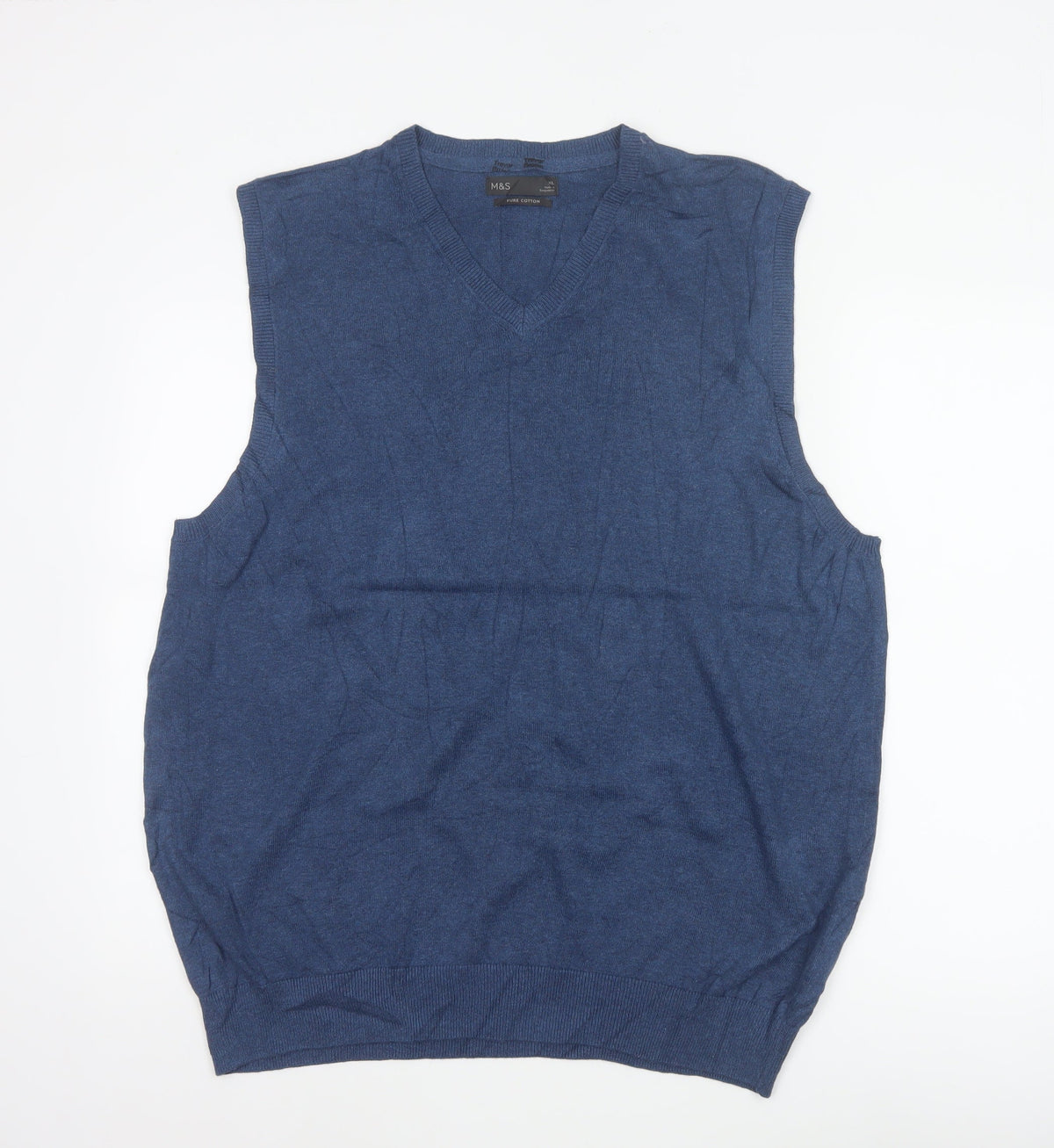Marks & Spencer Men's Blue XL V-Neck Pure Cotton Knit Vest