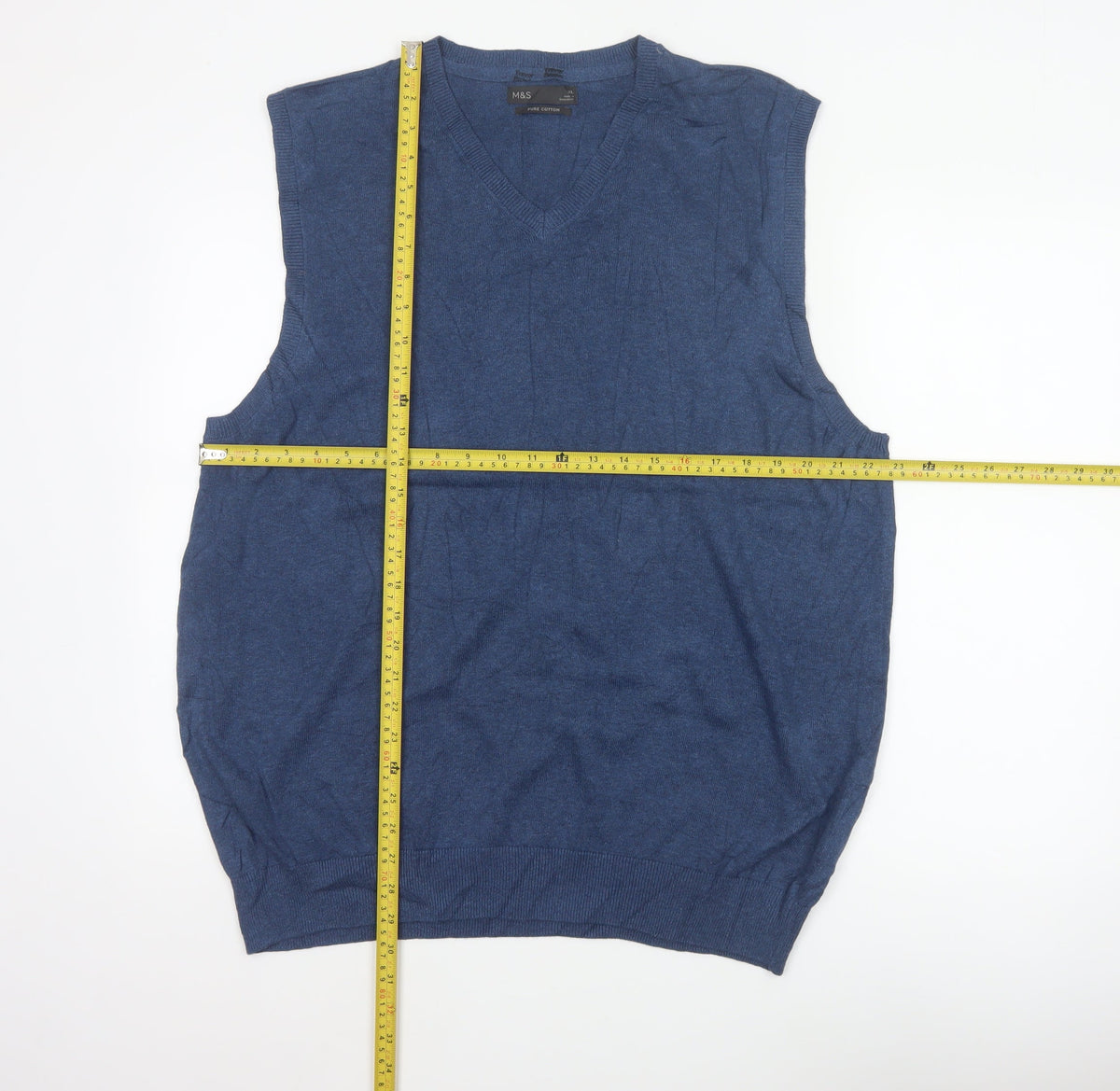 Marks & Spencer Men's Blue XL V-Neck Pure Cotton Knit Vest