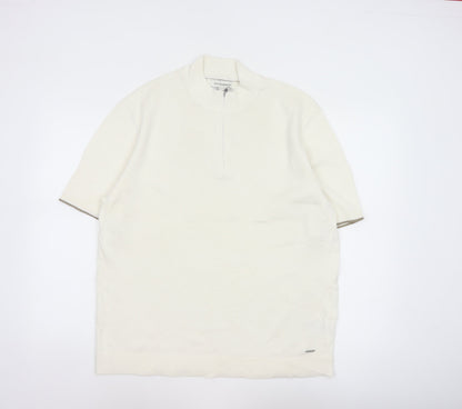Additional front view of Autograph Men’s Ivory XL Pure Cotton 1/4 Zip High Neck Jumper