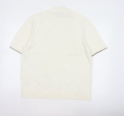 Close-up detail of Autograph Men’s Ivory XL Pure Cotton 1/4 Zip High Neck Jumper
