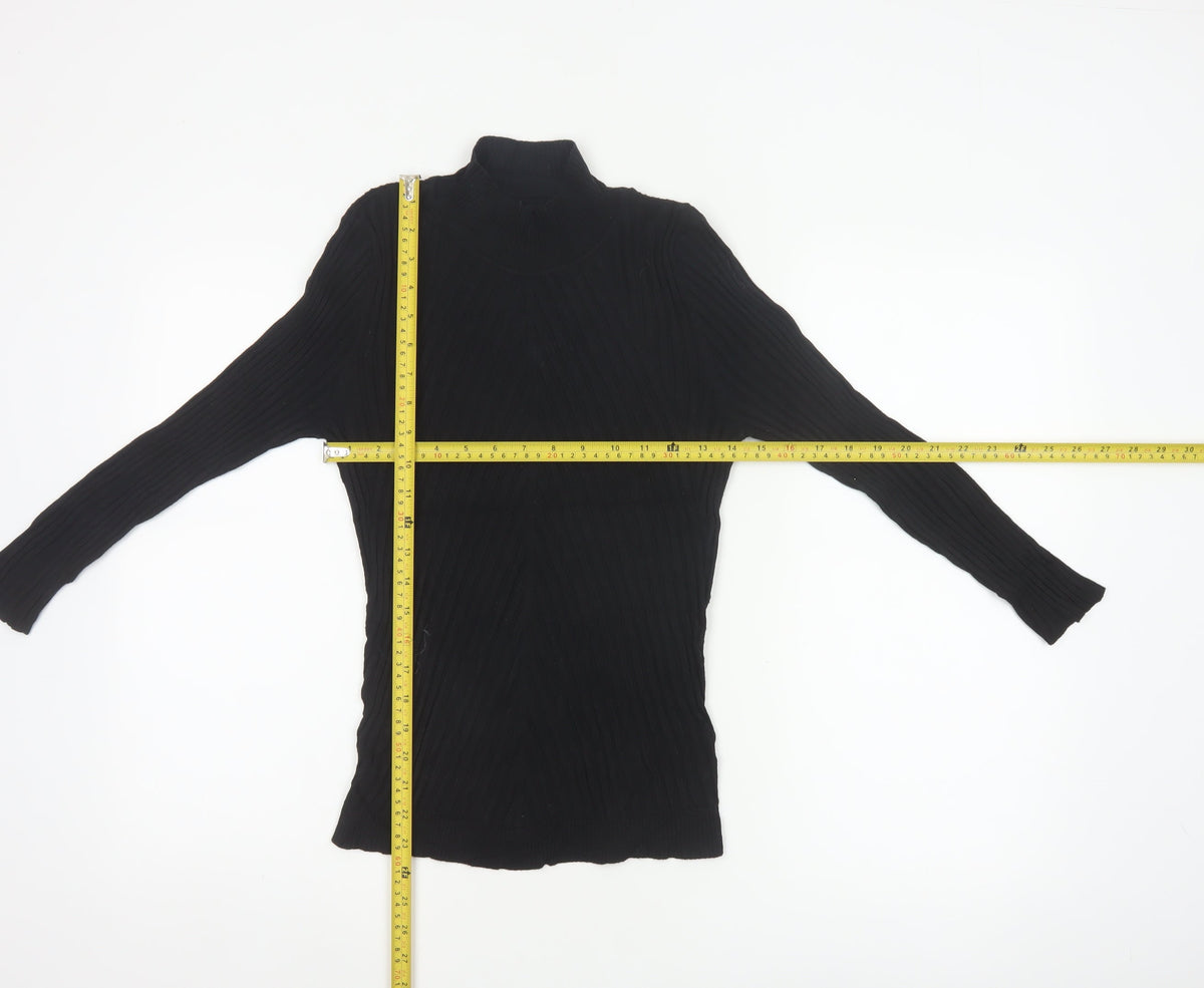 Karen Millen Women Black S Ribbed Roll Neck Slim Knit Jumper