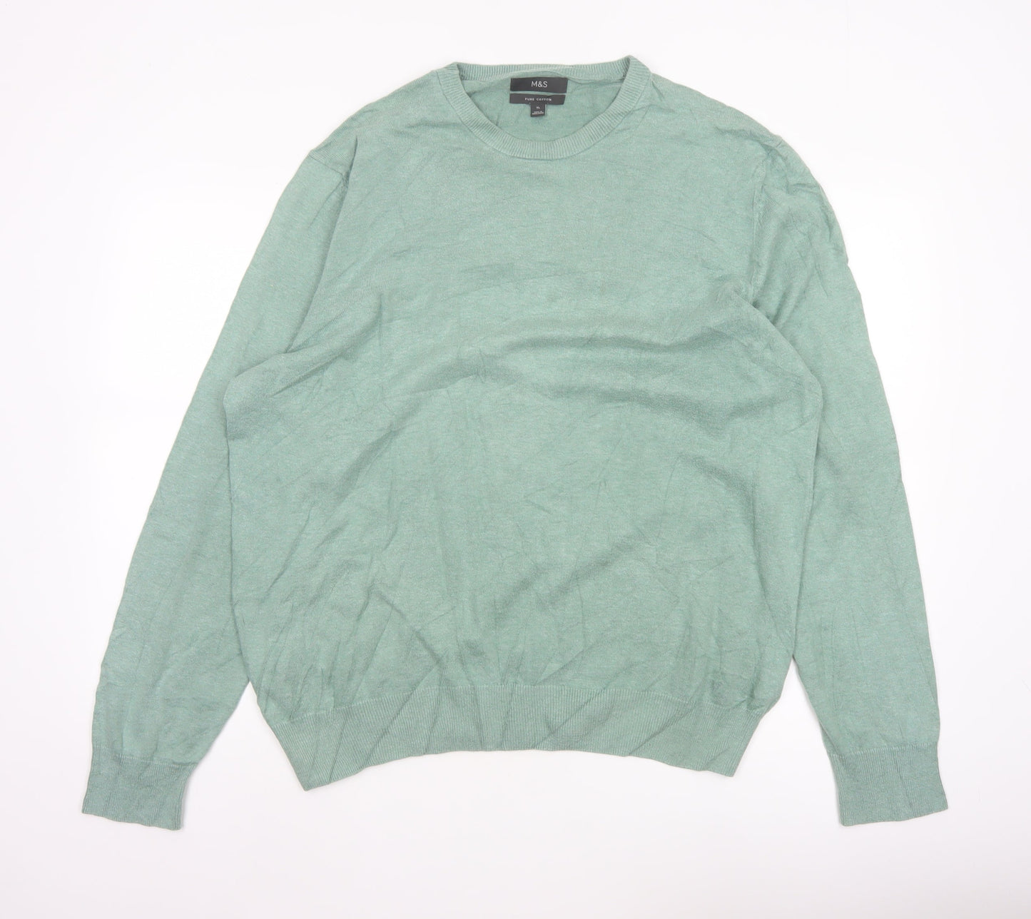 Marks & Spencer Men Green XL Pure Cotton Crew Neck Pullover Jumper