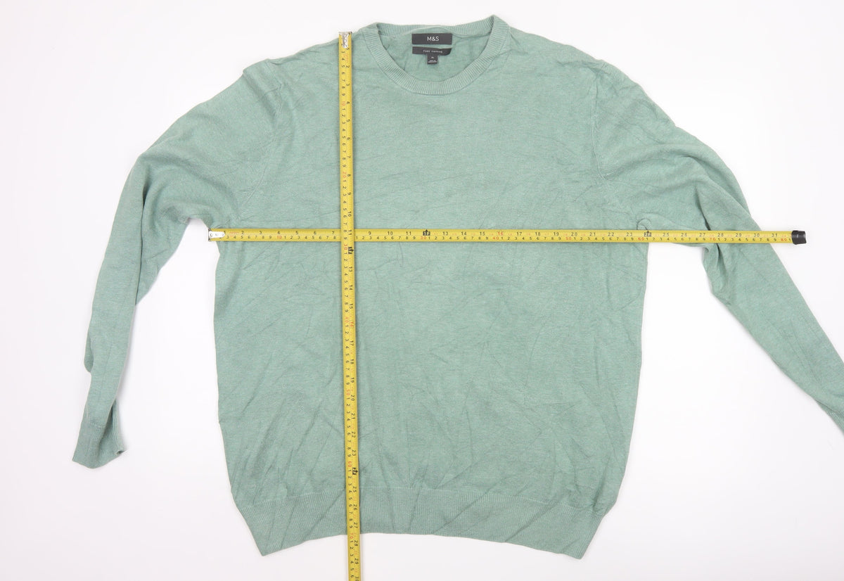 Marks & Spencer Men Green XL Pure Cotton Crew Neck Pullover Jumper