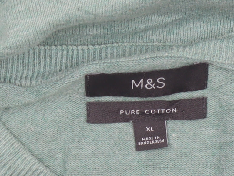 Marks & Spencer Men Green XL Pure Cotton Crew Neck Pullover Jumper