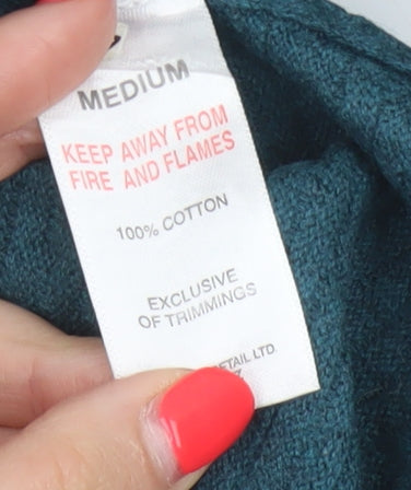Brand and care label for ACW85 Men’s Green Medium Cotton Crew Neck Knit jumper