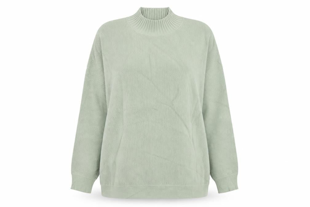 Oliver Bonas Women Green UK 16 Ribbed Mock Neck Relaxed Jumper