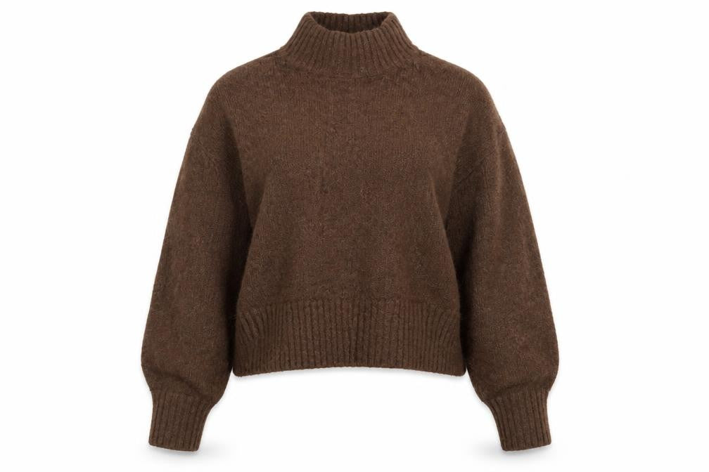 Monki Women Brown XS High Neck Knit Pullover Wool Blend Jumper