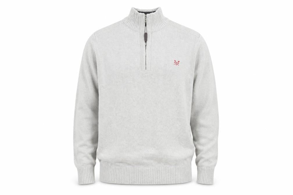 Crew Clothing Co Men's Grey L 1/4 Zip Cotton Knit Pullover Jumper