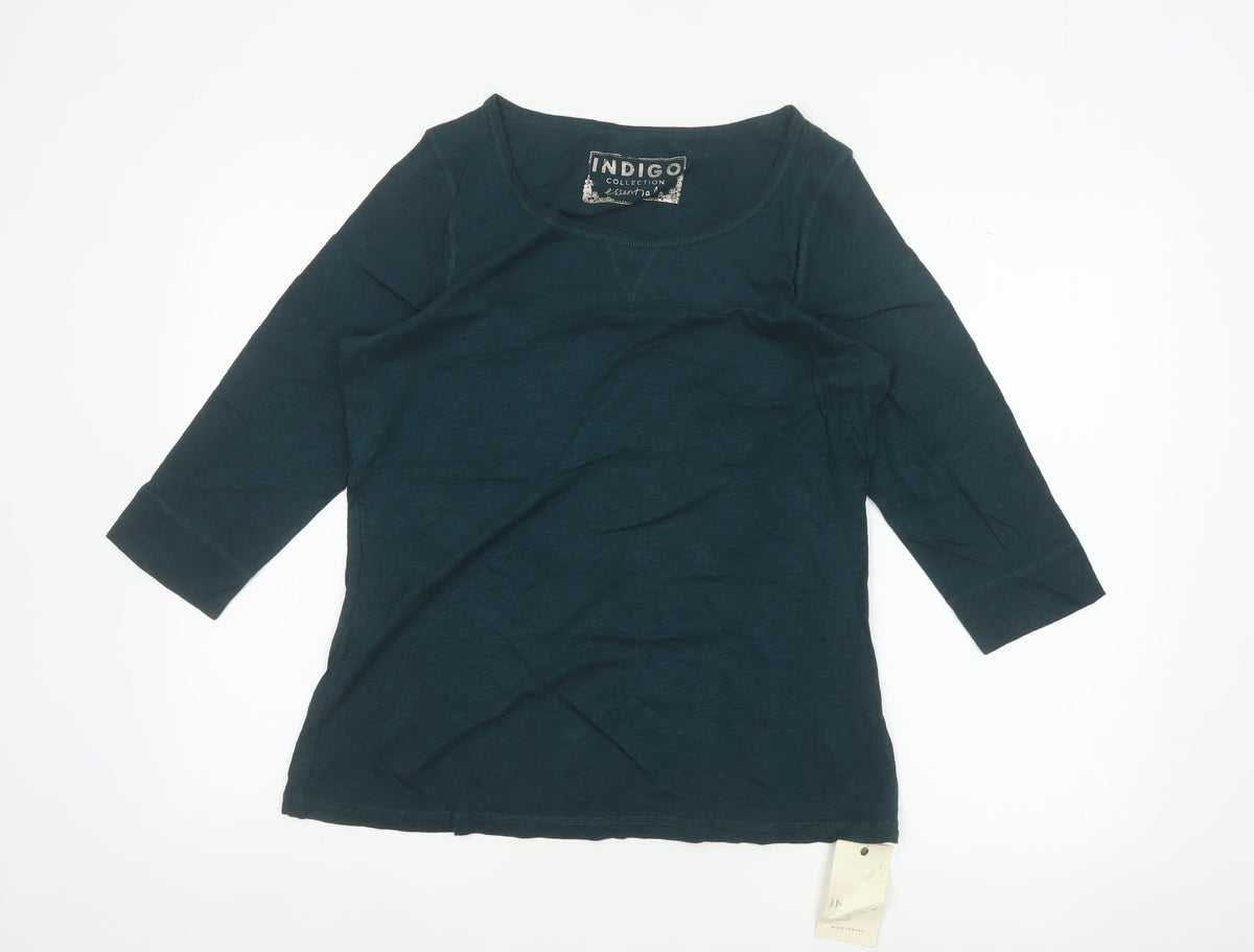 Marks & Spencer Women Green UK 14 Basic 3/4 Sleeve Jersey T-Shirt