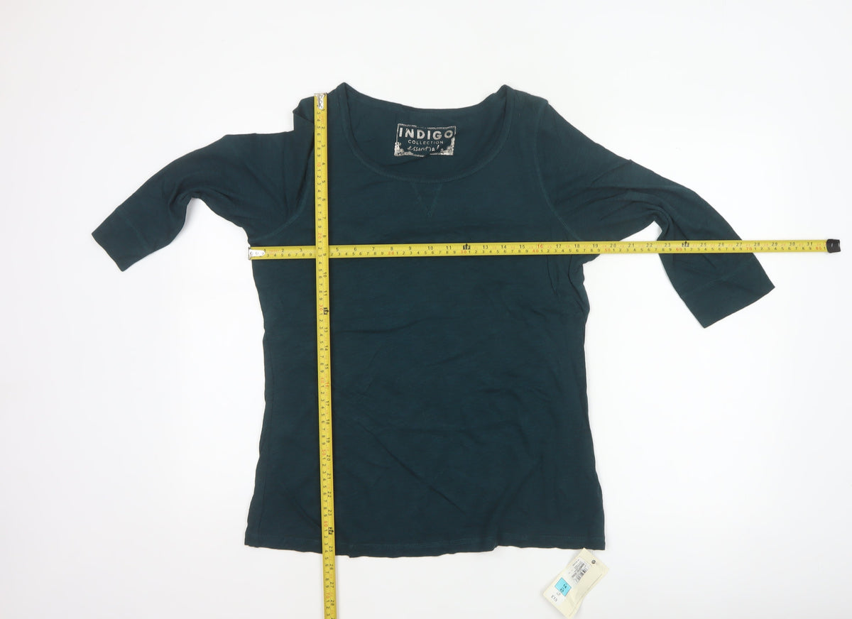 Marks & Spencer Women Green UK 14 Basic 3/4 Sleeve Jersey T-Shirt