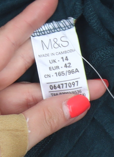 Marks & Spencer Women Green UK 14 Basic 3/4 Sleeve Jersey T-Shirt