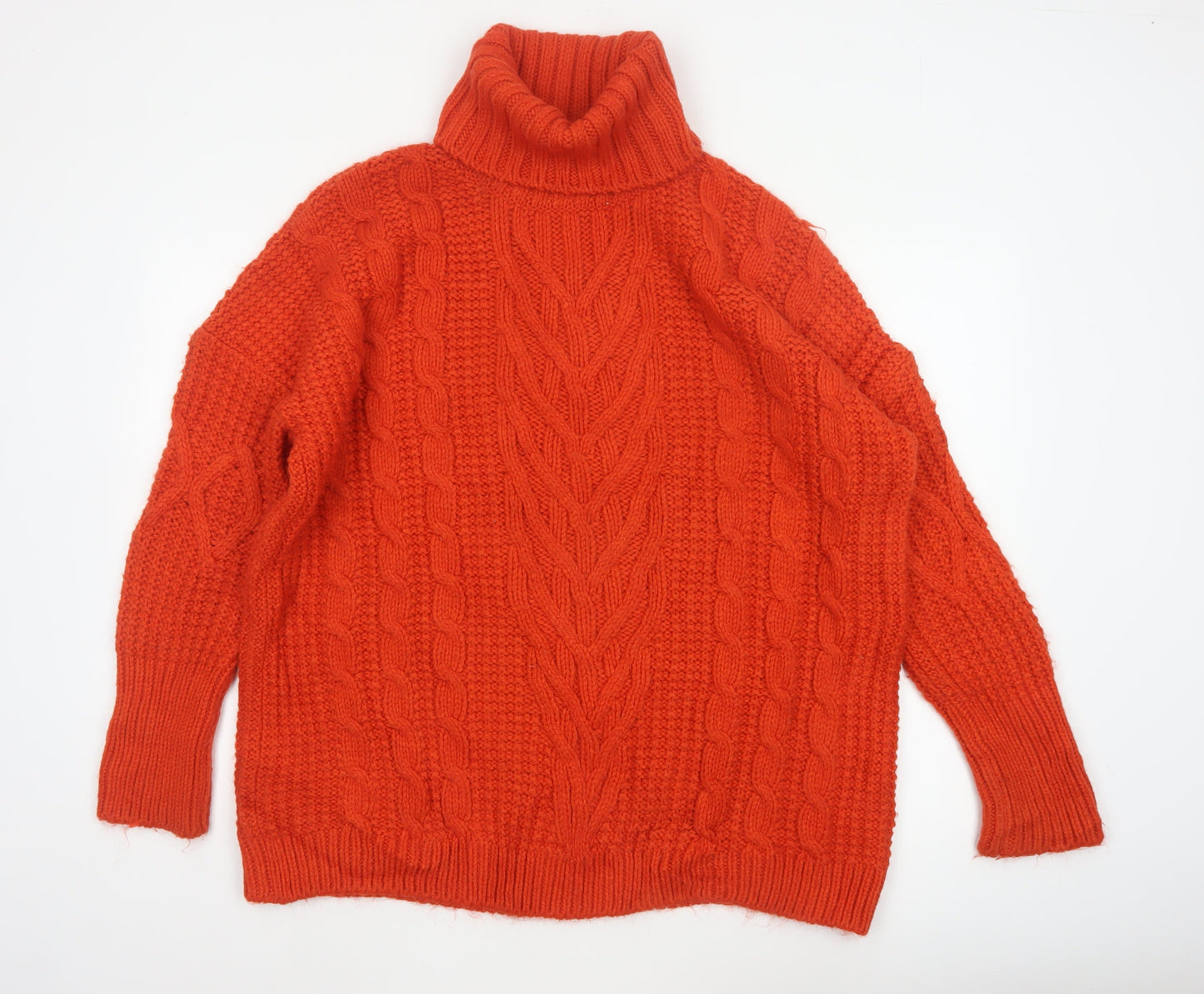 Marks & Spencer Women Orange L Cable Knit Roll Neck Pullover Jumper