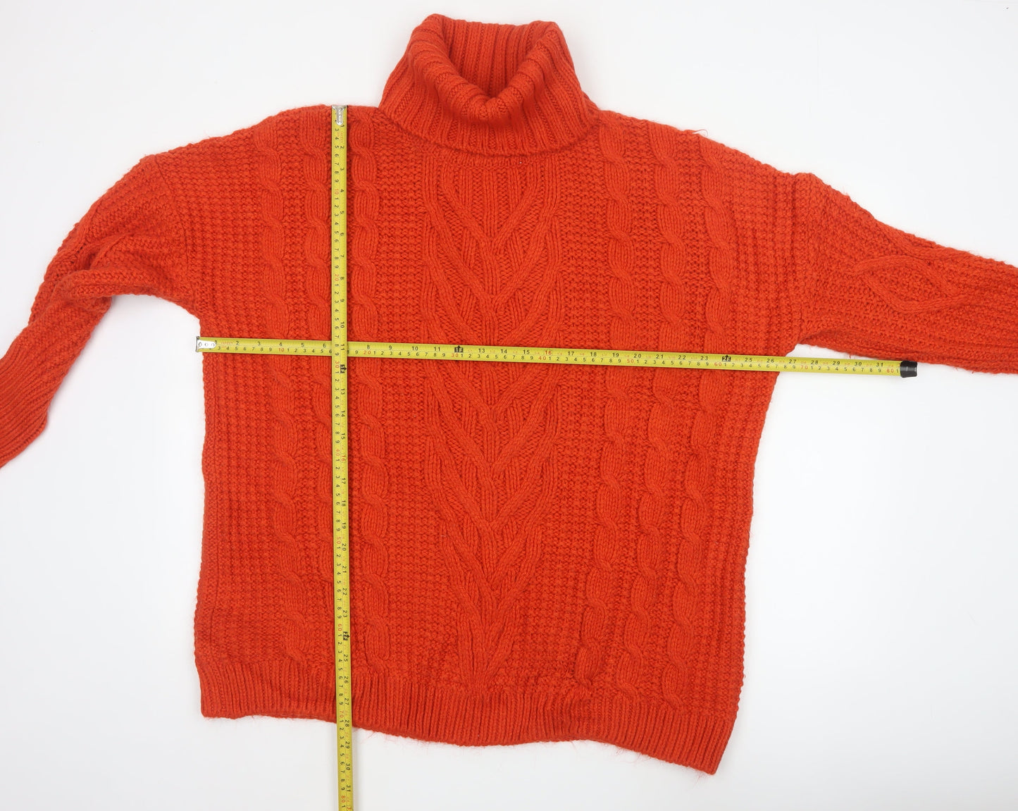 Marks & Spencer Women Orange L Cable Knit Roll Neck Pullover Jumper