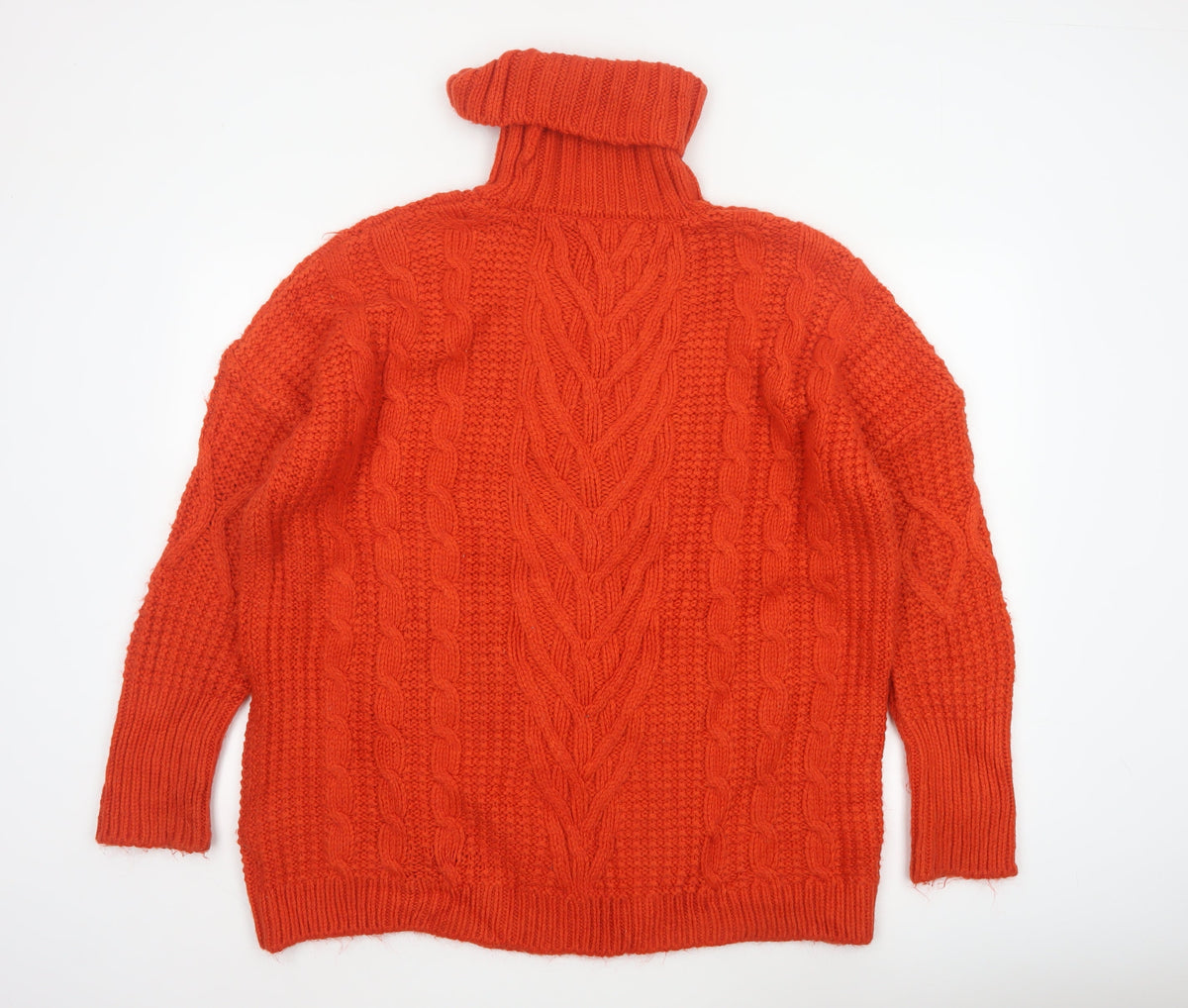 Marks & Spencer Women Orange L Cable Knit Roll Neck Pullover Jumper