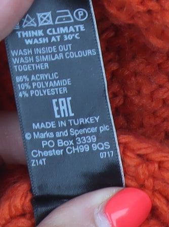 Marks & Spencer Women Orange L Cable Knit Roll Neck Pullover Jumper
