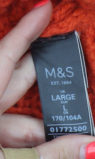 Marks & Spencer Women Orange L Cable Knit Roll Neck Pullover Jumper