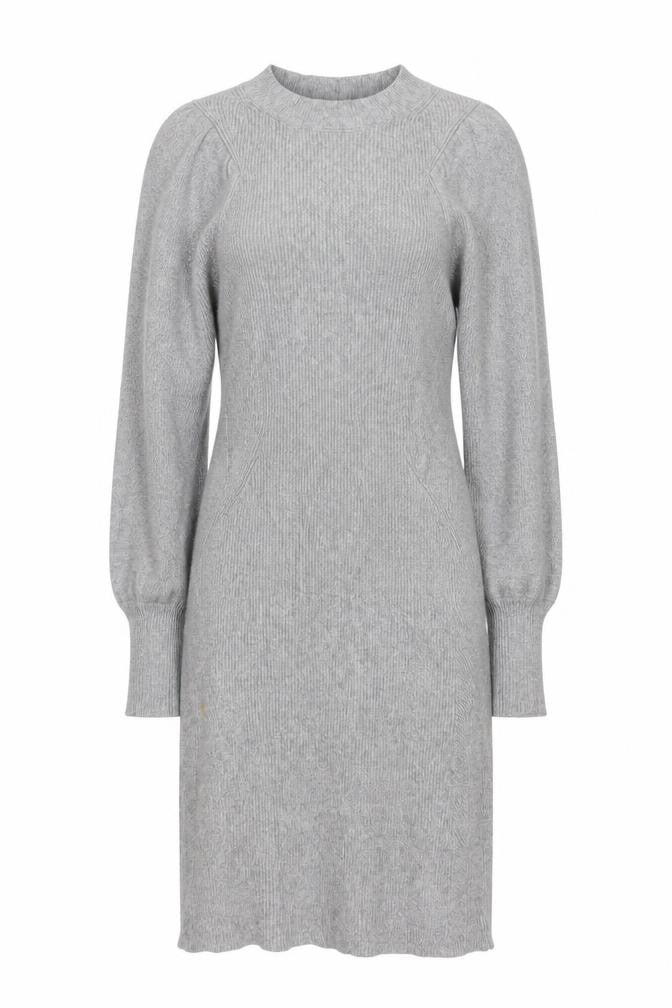 Reiss Women Grey S Long Ribbed Knit Jumper Dress Balloon Sleeves