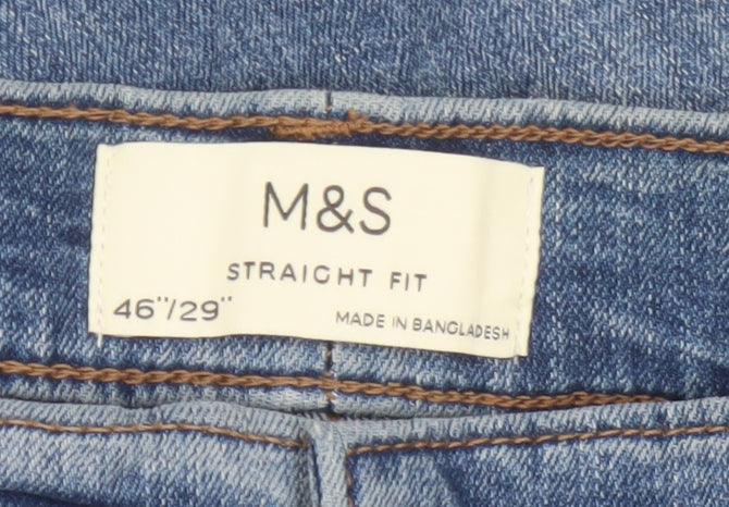 Marks & Spencer Men's Blue 46 29 Straight Fit Stretch Jeans