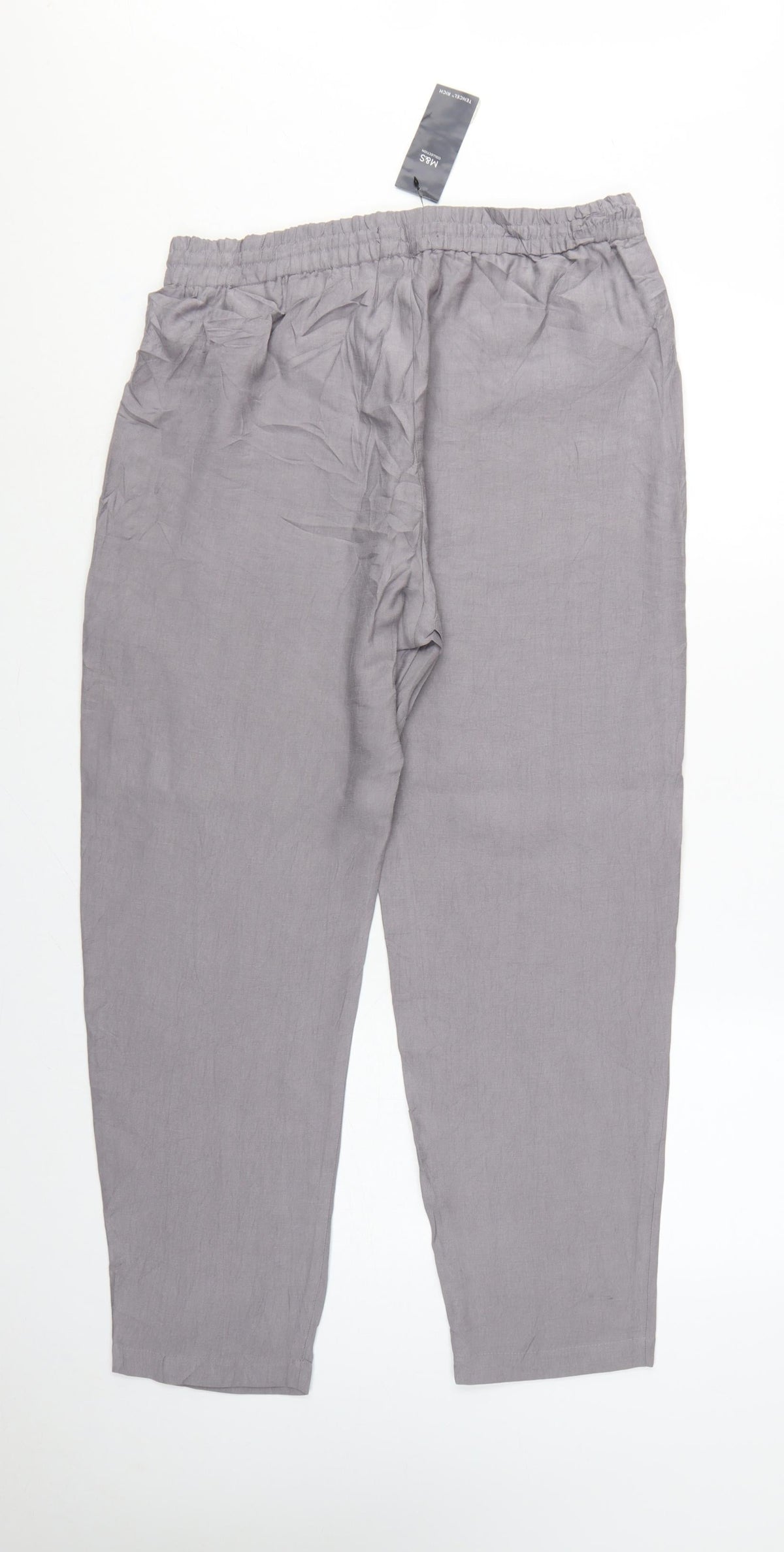 Marks & Spencer Women Grey Size 14 Tapered Tencel Rich Paperbag Trousers