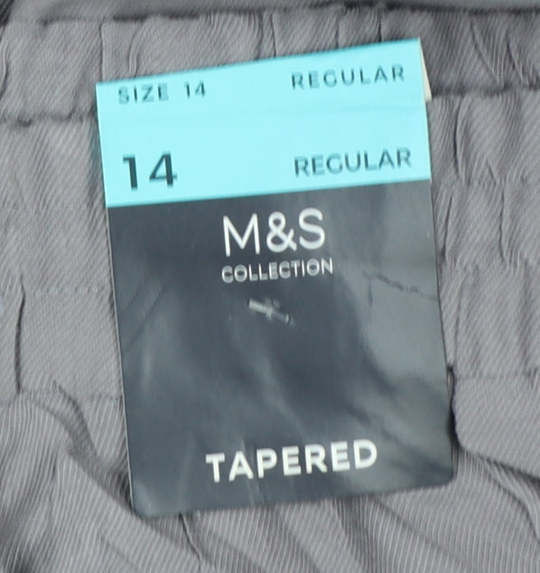 Marks & Spencer Women Grey Size 14 Tapered Tencel Rich Paperbag Trousers