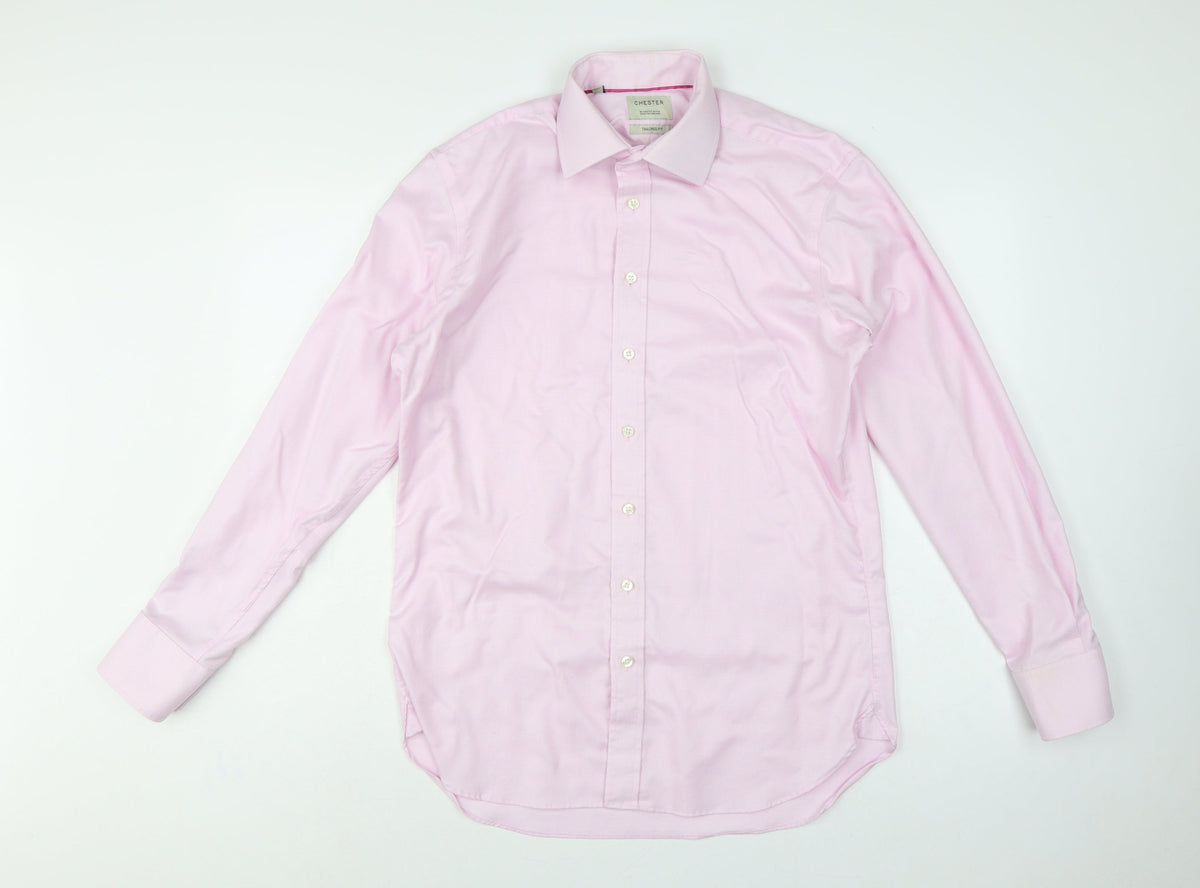 Chester Barrie Men’s Pink 15.5 Slim Cotton Gingham Formal Dress Shirt