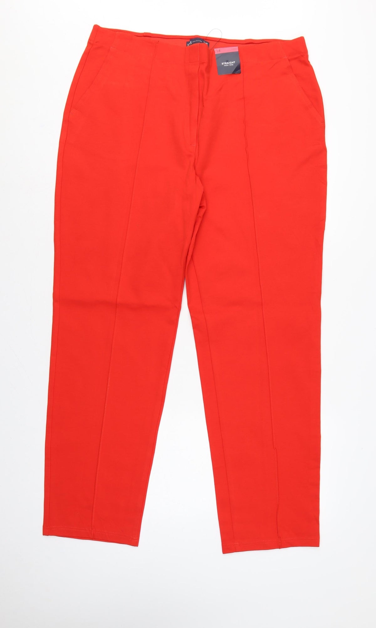 Marks & Spencer Women Red UK 18 Long High Rise Straight Trousers