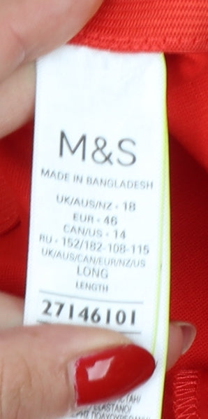 Marks & Spencer Women Red UK 18 Long High Rise Straight Trousers