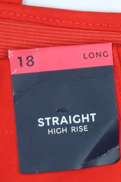 Marks & Spencer Women Red UK 18 Long High Rise Straight Trousers