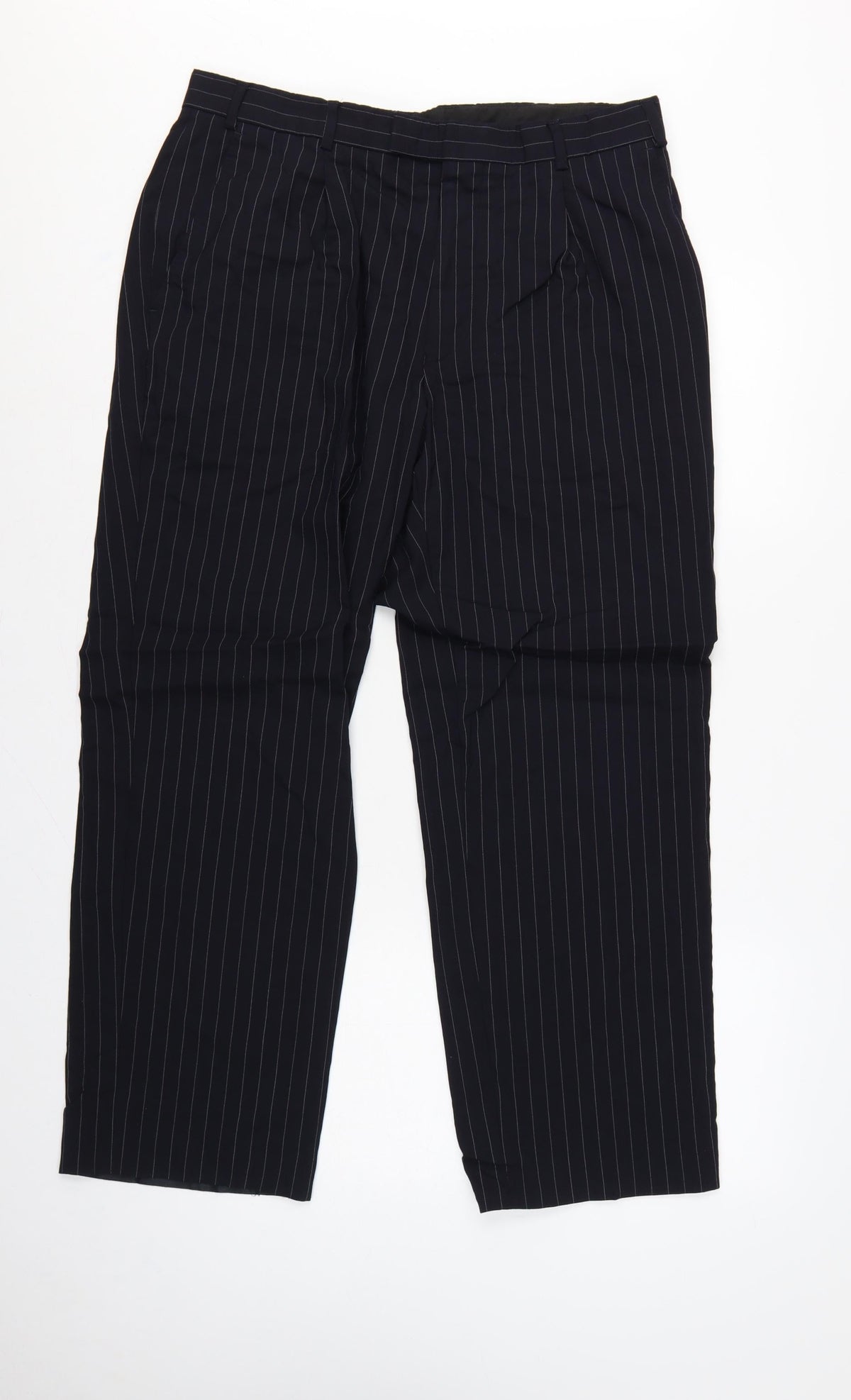 Jaeger Men's Black Pinstripe Wool Dress Trousers 36S Formal