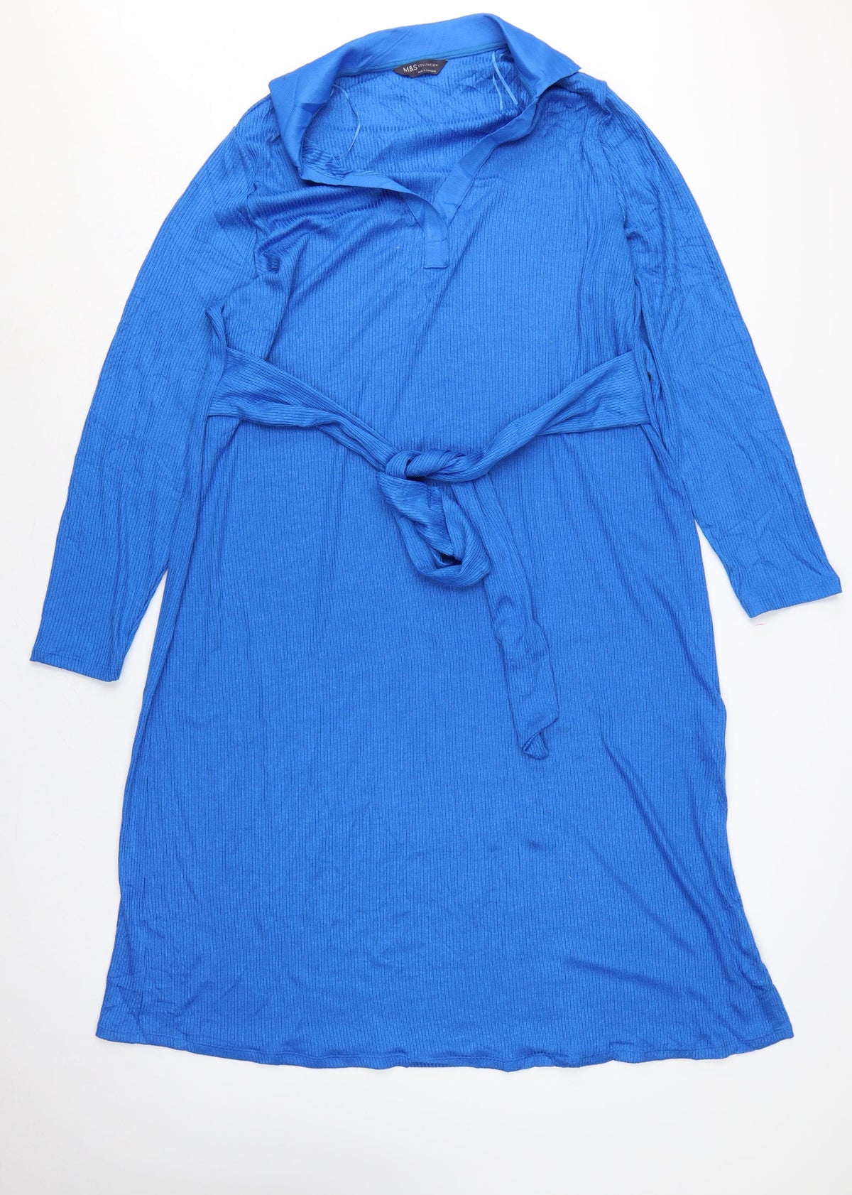 Marks & Spencer Women Blue UK 20 Long Shirt Dress Belted