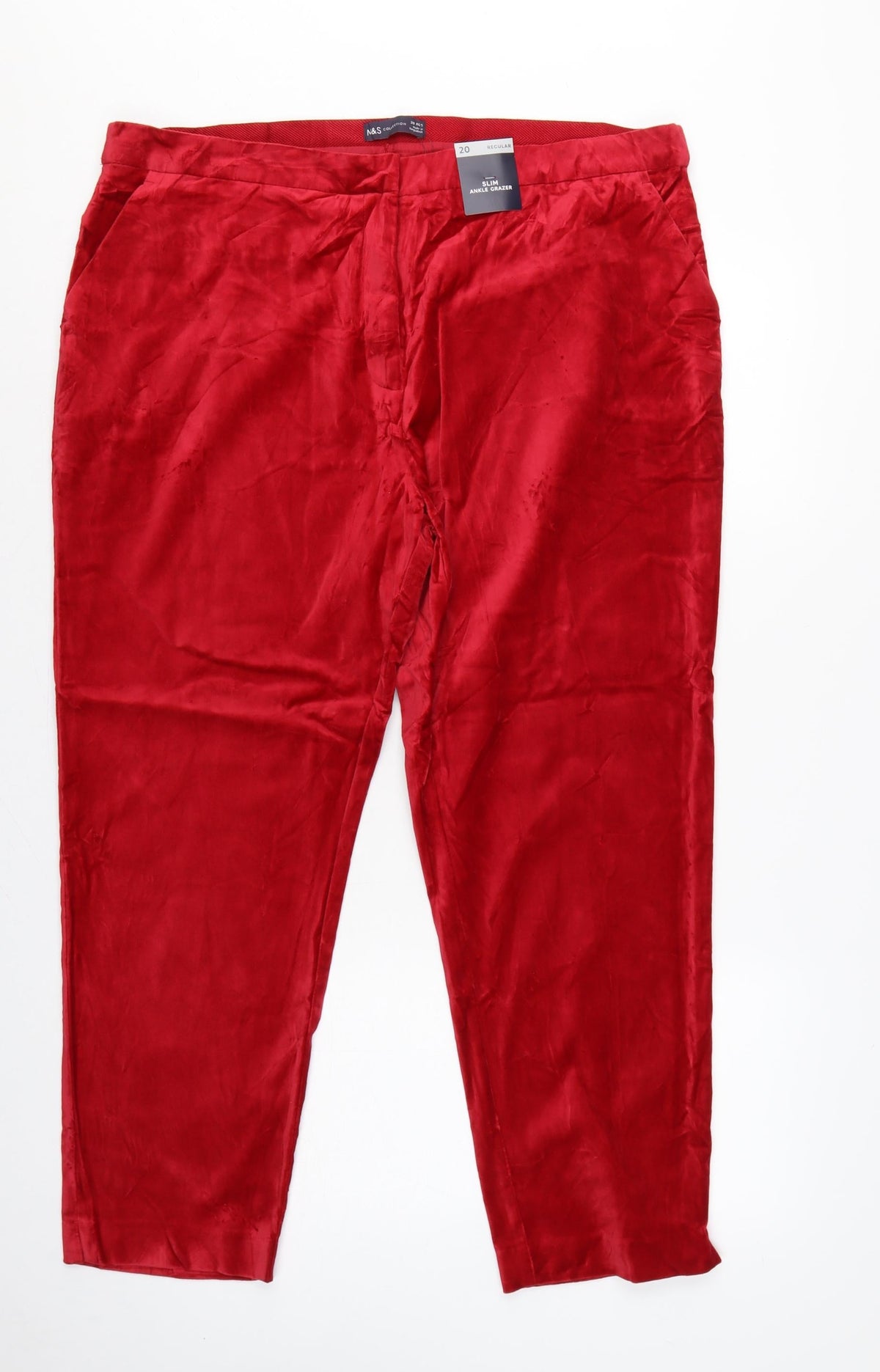 Marks & Spencer Women Red Size 20 Regular Slim Ankle Grazer Cotton Trousers