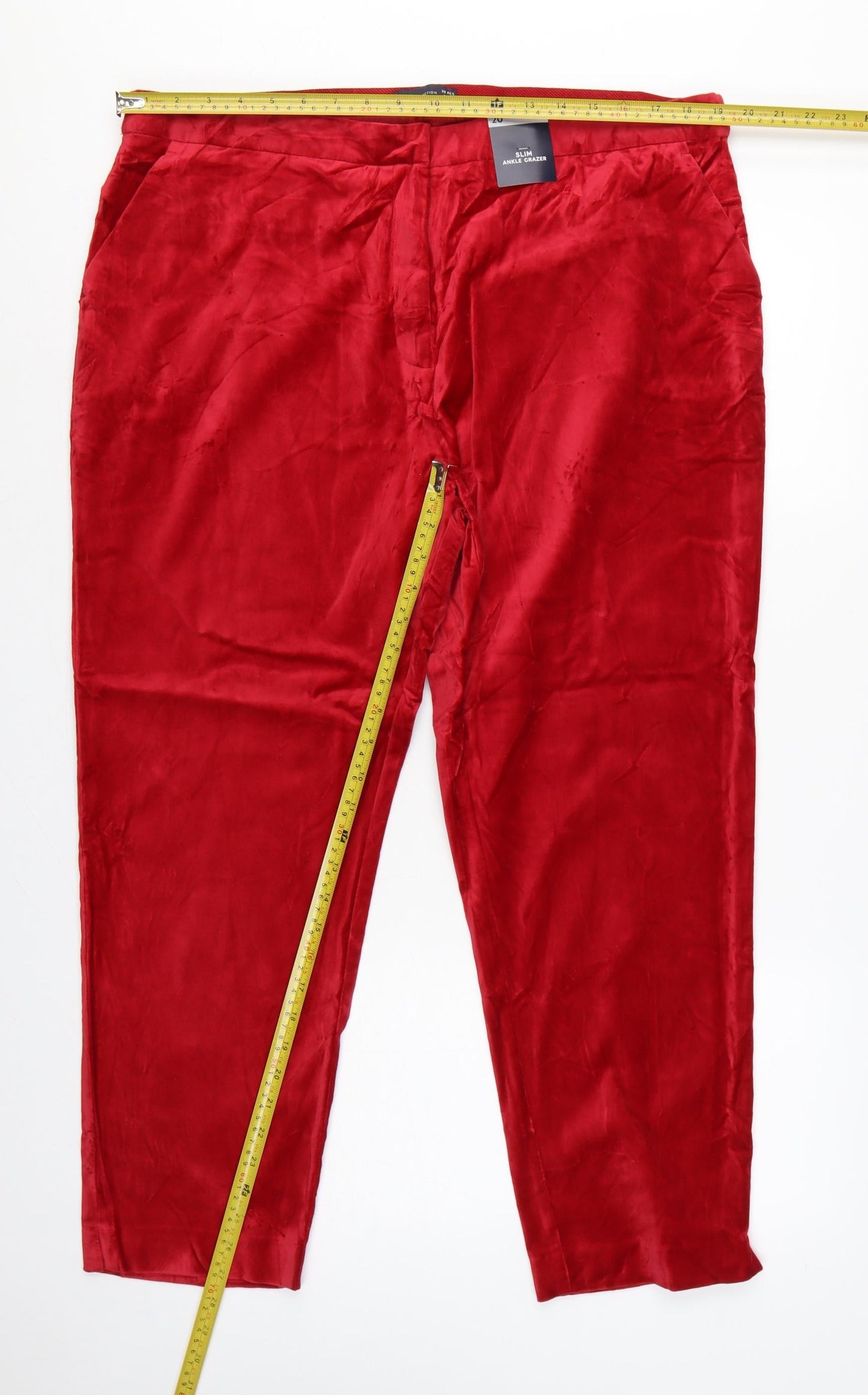 Marks & Spencer Women Red Size 20 Regular Slim Ankle Grazer Cotton Trousers