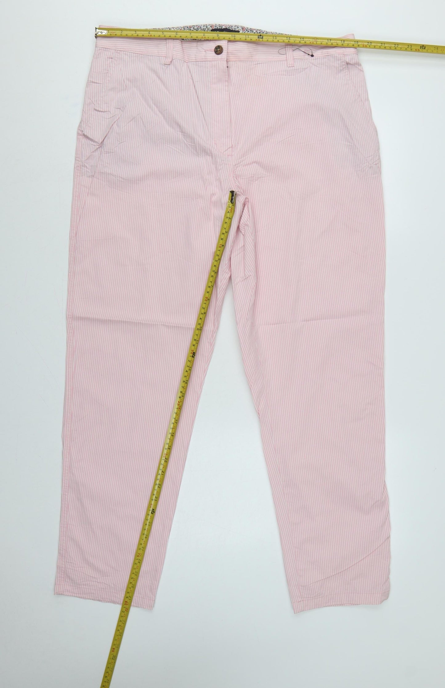 Marks & Spencer Women's Pink Stripe Chino Trousers UK 18 Long