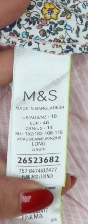 Marks & Spencer Women's Pink Stripe Chino Trousers UK 18 Long